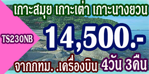 ทัวร์เกาะสมุย เกาะเต่า เกาะนางยวน 14,500บาทจากกทม.เครื่องบิน
