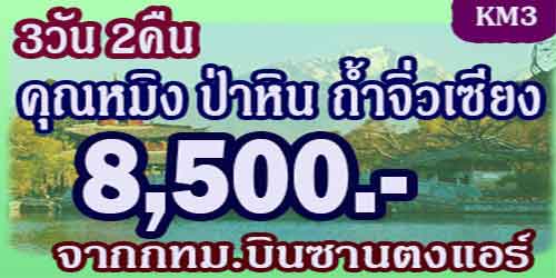 คุณหมิง ป่าหิน ถ้ำจิ่วเซียง 8,500 บาท จากกทม.บินซานตงแอร์