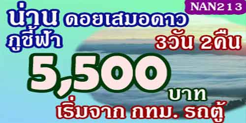 ทัวร์น่าน ดอยเสมอดาว ภูชี้ฟ้า 5,500 บาท จากกทม.รถตู้